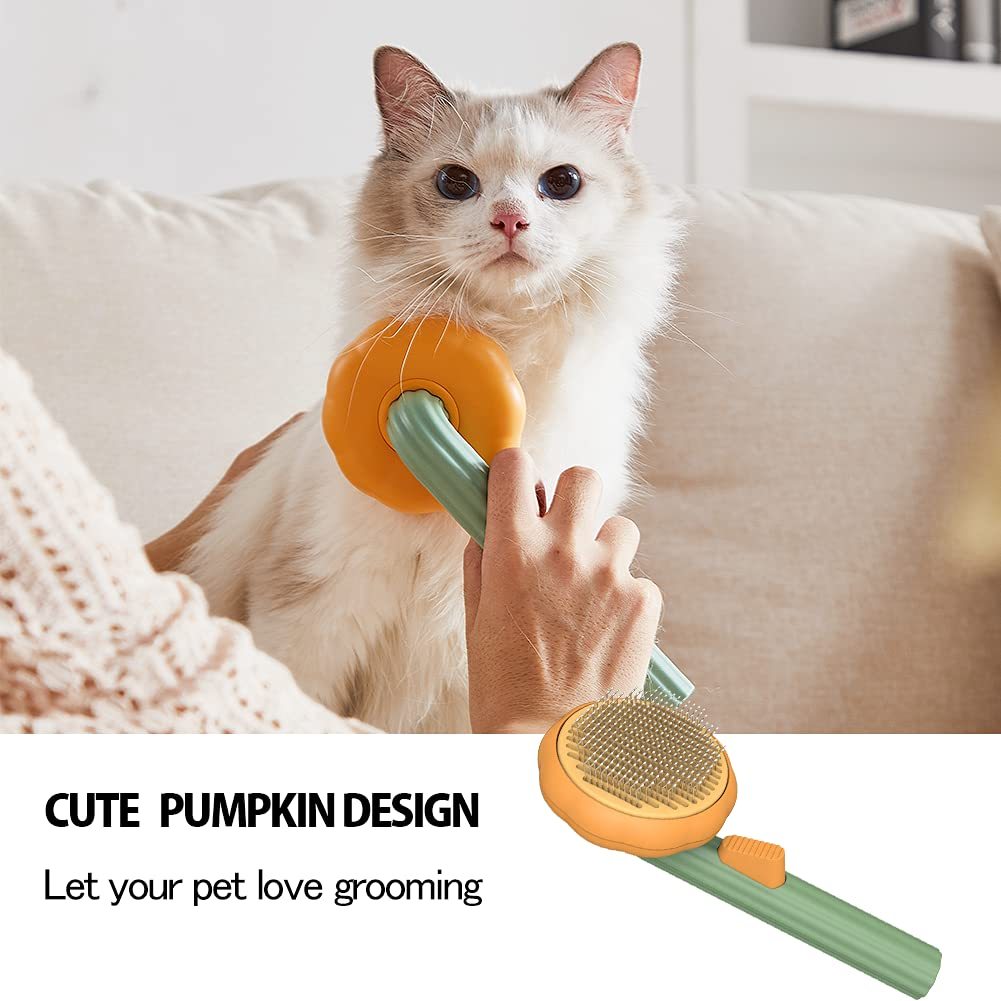 Pet Pumpkin Brush, Pet Grooming Self Cleaning Slicker Brush For Dogs Cats Puppy Rabbit, Cat Brush Grooming Gently Removes Loose Undercoat, Mats Tangled Hair Slicker rooming Gently